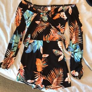 Off shoulder tropical romper